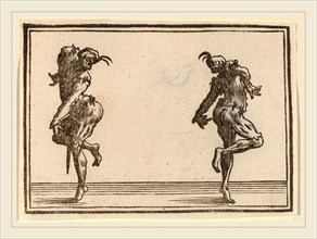 Edouard Eckman after Jacques Callot (Flemish, born c. 1600), Two Pantaloons Dancing, 1621, woodcut