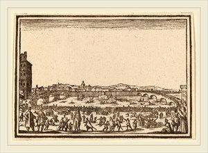 Edouard Eckman after Jacques Callot (Flemish, born c. 1600), Fireworks on the Arno, Florence, 1621,