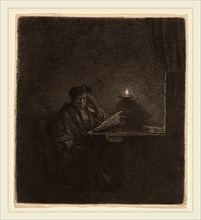 Rembrandt van Rijn (Dutch, 1606-1669), Student at a Table by Candlelight, c. 1642, etching