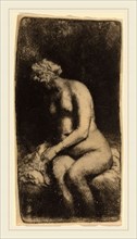 Rembrandt van Rijn (Dutch, 1606-1669), Nude Seated on a Bench with a Pillow (Woman Bathing Her Feet