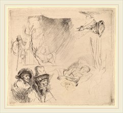 Rembrandt van Rijn (Dutch, 1606-1669), Sheet of Studies including a Woman Lying Ill in Bed, c.