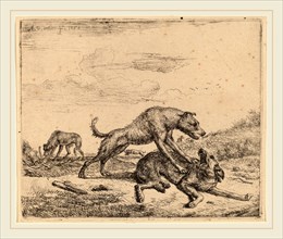 Adriaen van de Velde (Dutch, 1636-1672), Fighting Dogs, c. 1657-1659, etching