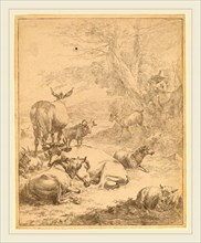 Nicolaes Pietersz Berchem (Dutch, 1620-1683), Resting Herd, etching counterproof