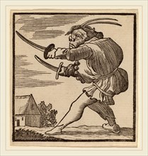 H. Numan after Jacques Callot (Dutch, 1728-1788), Hunchback Brandishing Two Swords, woodcut on laid