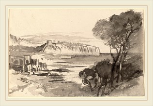 Edward Lear, View across a Bay (Monaco?), British, 1812-1888, 1884-1885, gray wash on wove paper