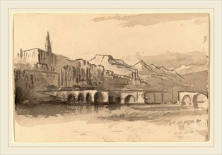 Edward Lear, Bridge with Mountains in the Distance (Ventimiglia), British, 1812-1888, 1884-1885,