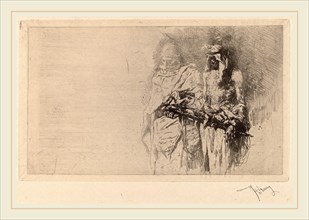 Mariano Fortuny y CarbÃ³, Two Arabian Figures: a Sketch, Spanish, 1838-1874, c. 1865, etching on