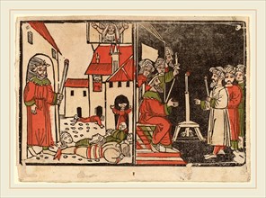 Spanish 15th Century, Massacre of the Firstborn and Egyptian Darkness, c. 1490, hand-colored