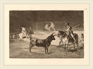 Francisco de Goya, El celebre Fernando del Toro, barilarguero, obligando a la fiera con su garrocha