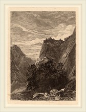 Alexandre Calame, Trees at the Foot of a Cliff, Swiss, 1810-1864, 1838, etching on chine collé