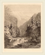 Alexandre Calame, Mountain Waterfall, Swiss, 1810-1864, 1838, etching on chine collé