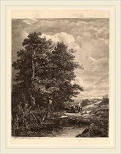 Alexandre Calame, Riders by a Pond, Swiss, 1810-1864, 1841, etching on chine collé