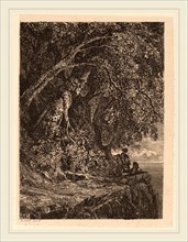 Alexandre Calame, Couple Resting on a Cliff, Swiss, 1810-1864, 1845, etching