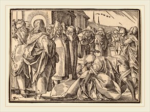 Christoph Murer, The Paralytic Healed by Christ Picks up His Pallet, Swiss, 1558-1614, woodcut on
