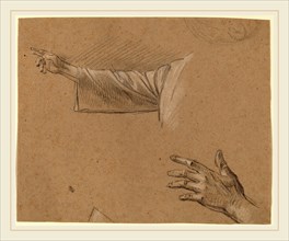 Benjamin West, Study of a Right Arm and a Left Hand, American, 1738-1820, black chalk heightened