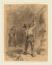Felix Octavius Carr Darley, Man Flailing, American, 1822-1888, 1850s, graphite on heavy wove paper