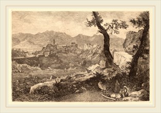 George Loring Brown, A View near Rome, American, 1814-1889, 1854, etching in black on wove paper