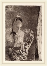 Mary Cassatt, Waiting, American, 1844-1926, c. 1879, aquatint and soft-ground etching