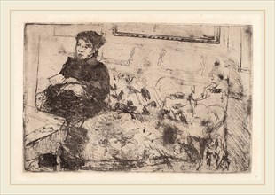 Mary Cassatt, Interior: On the Sofa, American, 1844-1926, c. 1883, soft-ground etching on cream