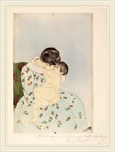 Mary Cassatt, Mother's Kiss, American, 1844-1926, 1890-1891, drypoint and aquatint on laid paper