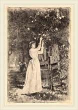 Charles Yardley Turner, Untitled (Woman Picking Blossoms), American, 1850-1918, c. 1890, etching