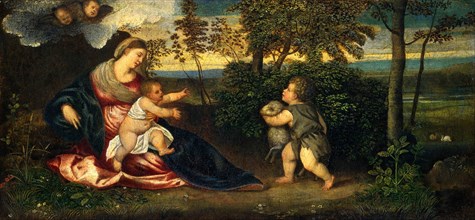 Polidoro Lanzani, Madonna and Child and the Infant Saint John in a Landscape, Italian, 1515-1565,