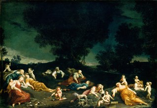 Giuseppe Maria Crespi, Cupids Disarming Sleeping Nymphs, Italian, 1665-1747, c. 1690-1705, oil on