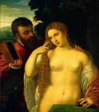 Follower of Titian, Allegory (Possibly Alfonso d'Este and Laura Dianti), oil on canvas