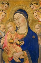 Sano di Pietro, Madonna and Child with Saint Jerome, Saint Bernardino, and Angels, Italian,