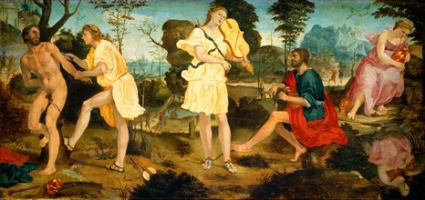 Michelangelo Anselmi, Apollo and Marsyas, Italian, 1491-1492-1554-1556, c. 1540, oil on panel