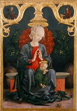 CosmÃ¨ Tura, Madonna and Child in a Garden, Italian, c. 1433-1495, c. 1460-1470, tempera and oil on