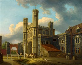 St. Augustine's Gate, Canterbury Signed in ocher-colored paint, lower right: "MRooker. A. Pinxt",