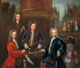 Elihu Yale, the 2nd Duke of Devonshire, Lord James Cavendish, Mr. Tunstal, and a Page, unknown