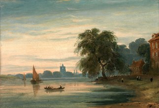 A View along the Thames towards Chelsea Old Church, London, John Varley, 1778-1842, British