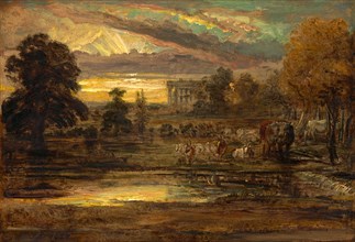 Cattle at a Pool at Sunrise Signed and dated, lower left: "JW RA 1827", James Ward, 1769-1859,