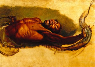 Man Struggling with a Boa Constrictor, Study for "Liboya Serpent Seizing its Prey" Study of a Negro