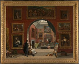 Interior of the British Institution (Old Master Exhibition, Summer 1832) Signed and dated in white