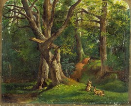 Woodland scene with rabbits Possibly signed, lower right: "[Hube??]", Sir Hubert von Herkomer,