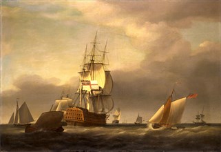A Seascape with Men-of-War and Small Craft, Attributed to Francis Holman, 1760-1790, British