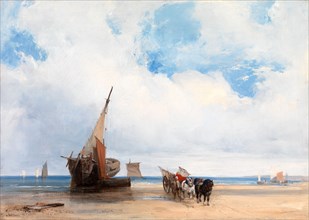 Beached Vessels and a Wagon, near Trouville, France A Coast Scene in Northern France with a Horse