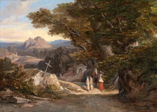 Between Olavano L'Civitella Signed and dated, lower right: "E. Lear 1842", Edward Lear, 1812-1888,
