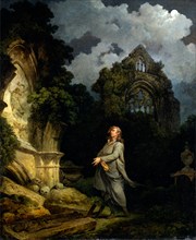 Visitor to a Moonlit Churchyard A Philosopher in a Moonlit Churchyard Signed and dated, lower left