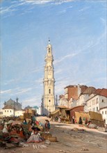 Torre Dos Clerigos, Oporto, Portugal signed and dated 1837, James Holland, 1799-1870, British