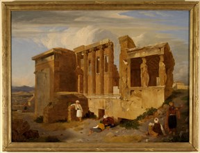 The Erechtheum, Athens, Greece with Figures in the Foreground Signed and dated in brown paint,