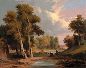 A Wooded River Landscape with Fishermen Signed and dated in black paint, lower right: "J O'Connor |