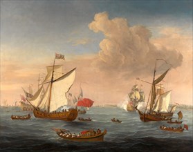 Ships in the Thames Estuary near Sheerness, Isaac Sailmaker, ca. 1633-1721, Dutch
