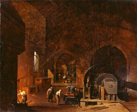 Interior of an ironworks, Godfrey Sykes, 1825-1866, British