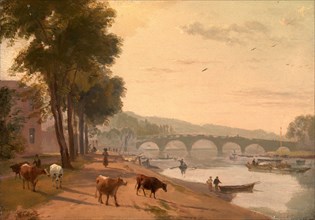 A View of Richmond Bridge, on the Thames, London Signed in brown paint, lower left: "A W Callcott",