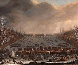 Frost Fair on the Thames, with Old London Bridge in the distance, London, unknown artist, 17th