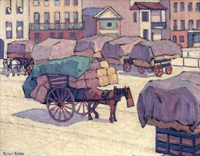Hay Carts, Cumberland Market Signed, lower left: "Robert Bevan", Robert Polhill Bevan, 1865-1925,